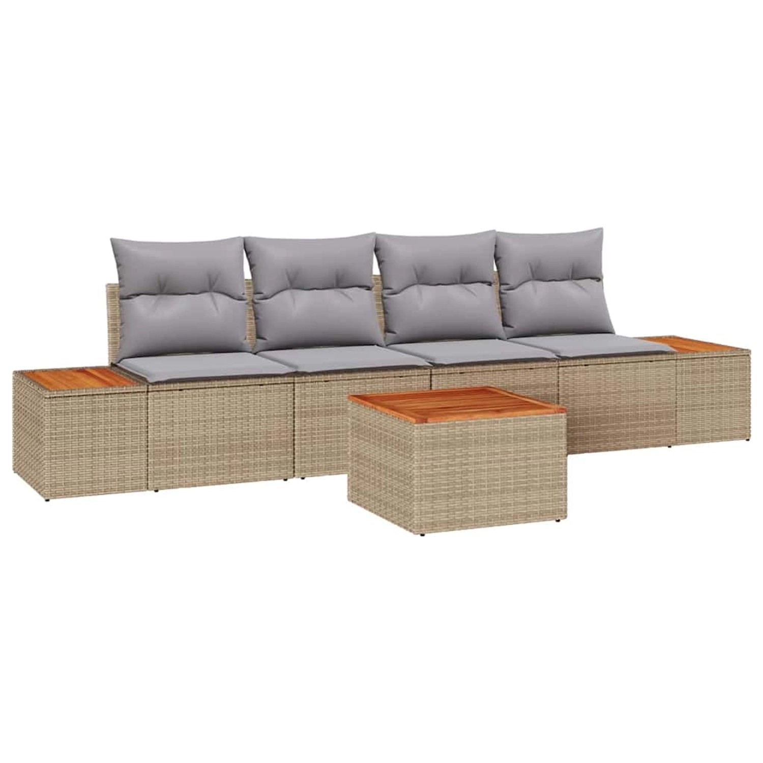 vidaXL Garten-Sofa-Set mit Kissen mit Speicher 5-Tlg Beige Poly Rattan 3356 günstig online kaufen