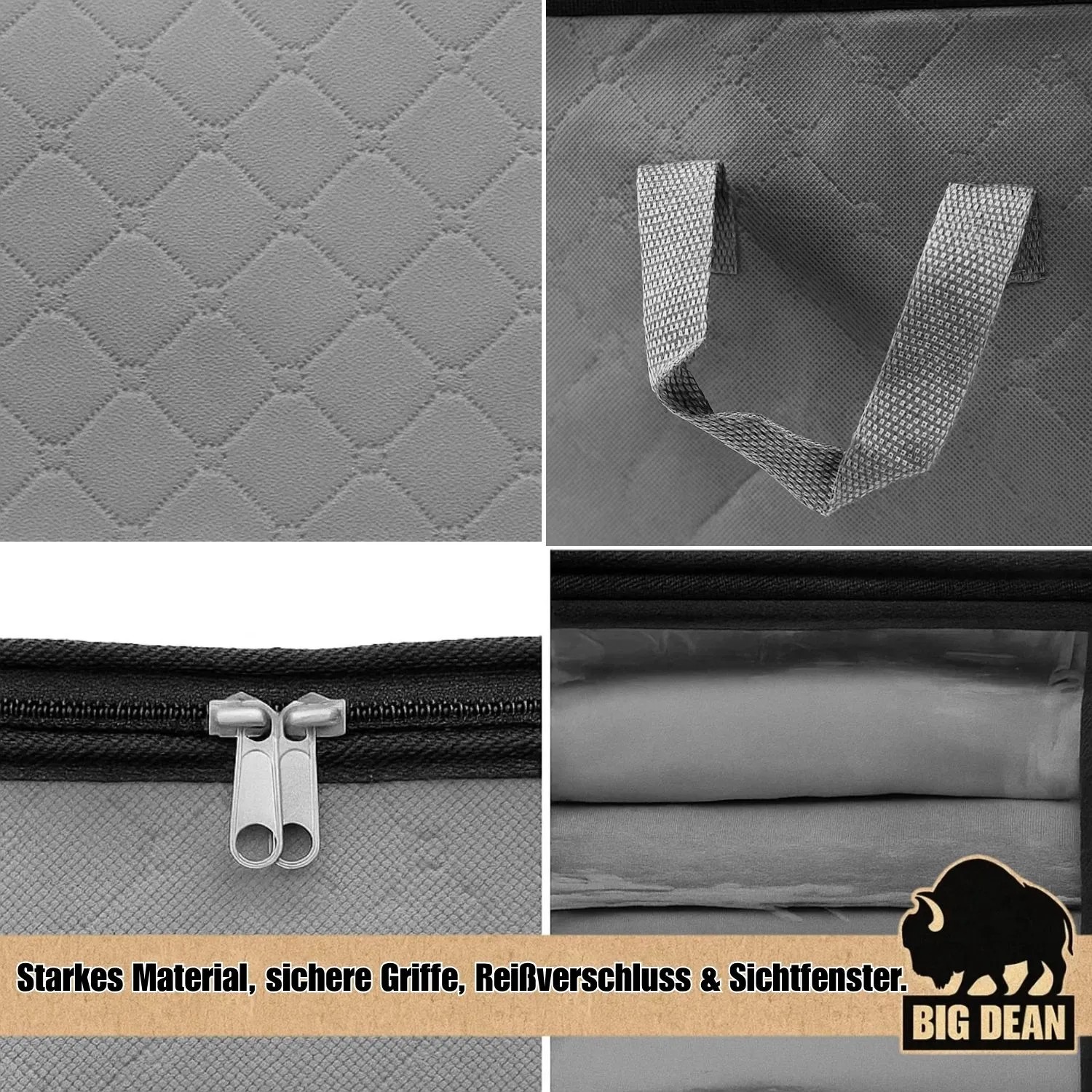 BigDean 6er Set Aufbewahrungstaschen, 90L, Textil, mit Griffen, Reißverschluss und Sichtfenster.