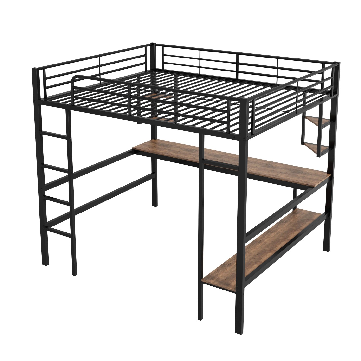 Merax Metall Hochbett 140x200 cm Mit Schreibtisch 4 Regalen Bücherregal Schwarz