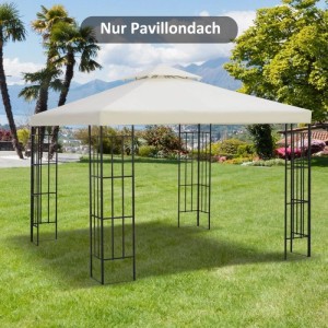 Cremeweißes Outsunny Ersatz-Pavillondach aus Polyester, 3x3m, wasserabweisend, im Garten.