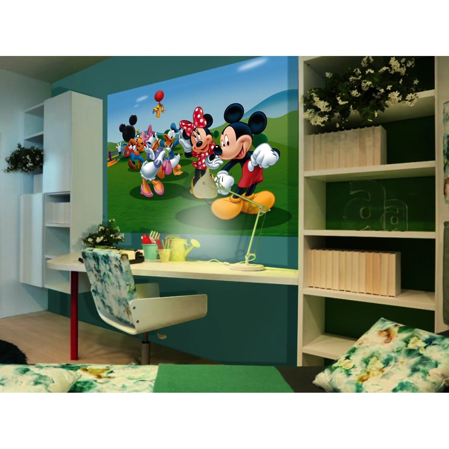 Disney Fototapete mit Micky Maus und Freunden im Kinderzimmer, 160x110 cm.