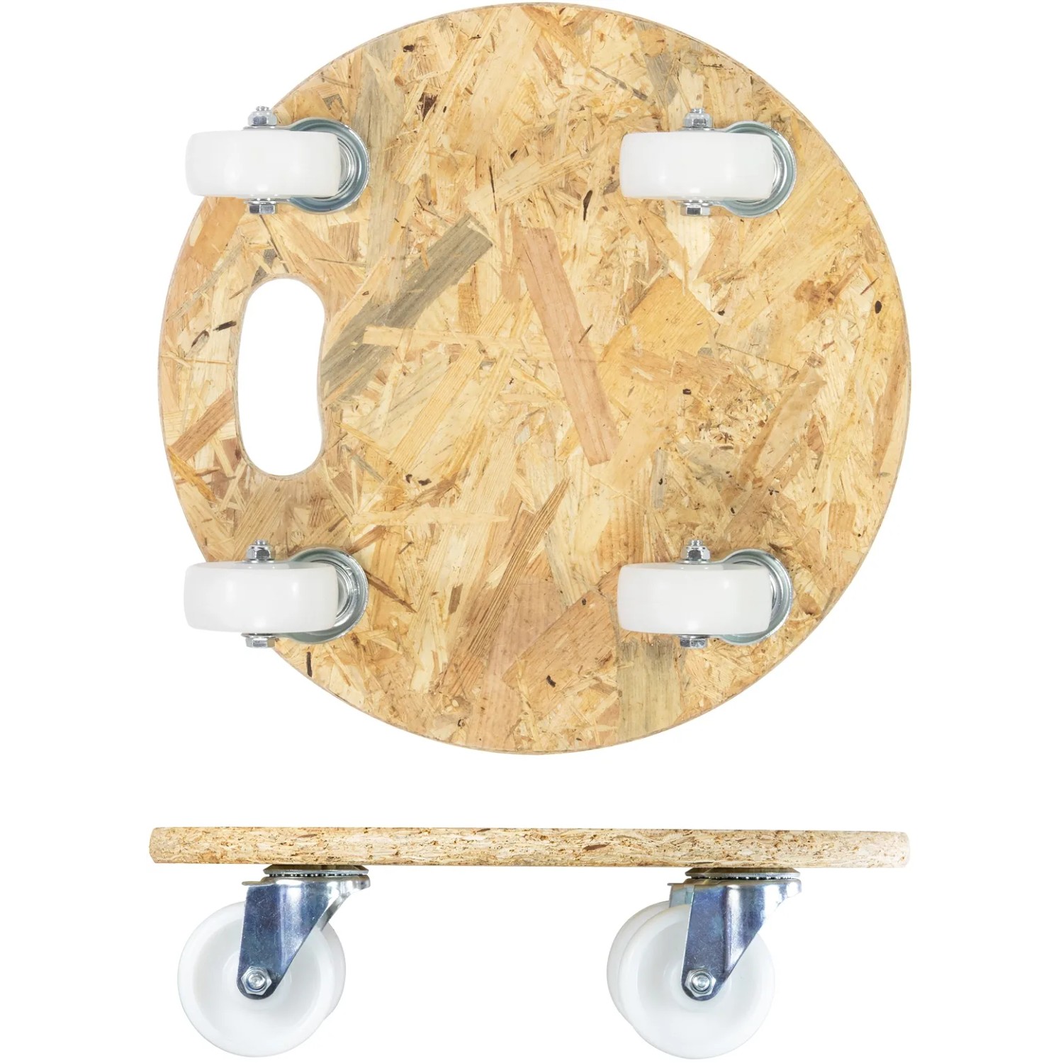 Wagner Transporthilfe mit OSB-Platte, Tragegriff und vier Rollen. Tragkraft 250 kg.