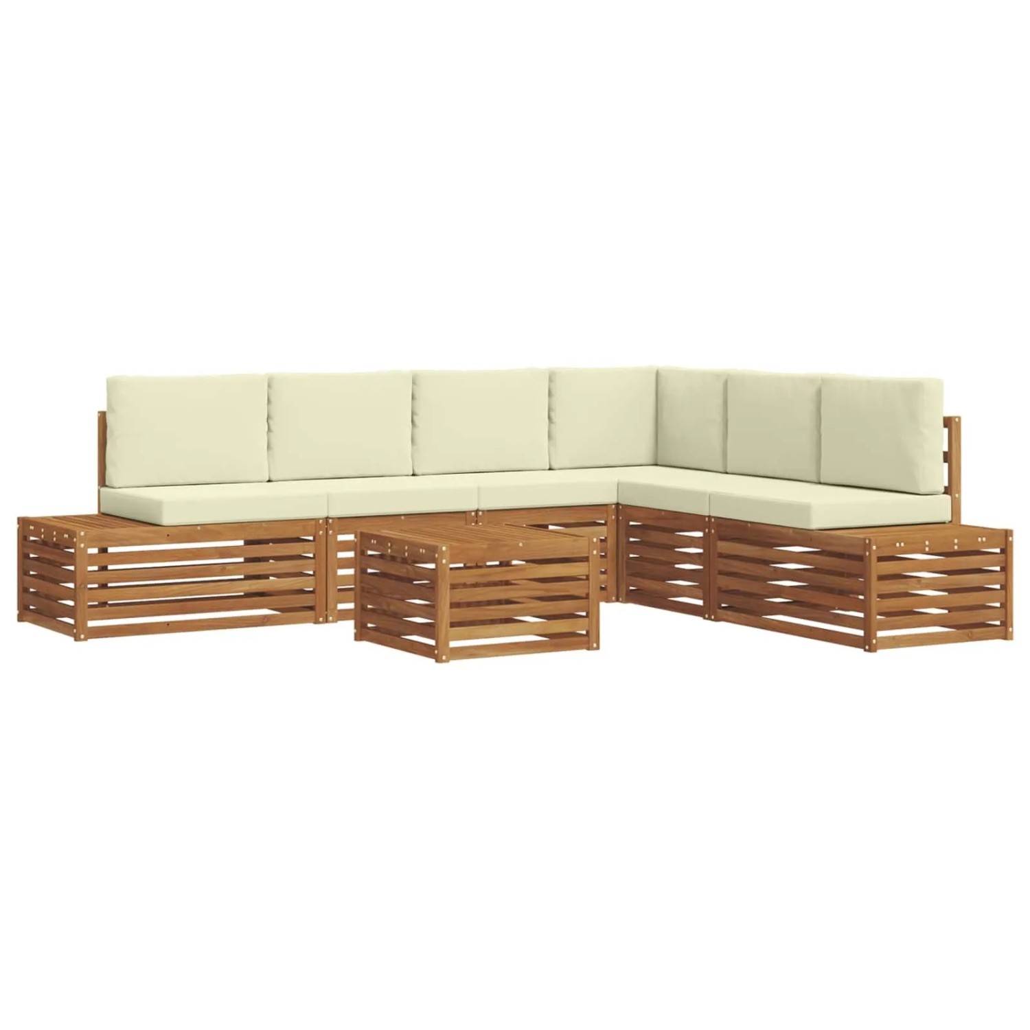 vidaXL Outdoor-Sofagarnitur mit Kissen 7-Tlg Natur und Creme 3375455