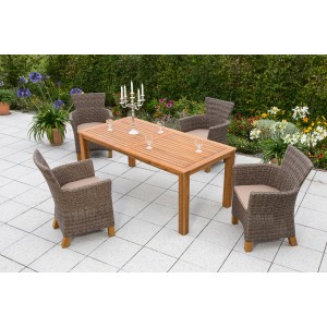 Merxx Gartenmöbel-Set Toskana, 9-teilig, mit Akazientisch und Polyrattan-Sesseln.
