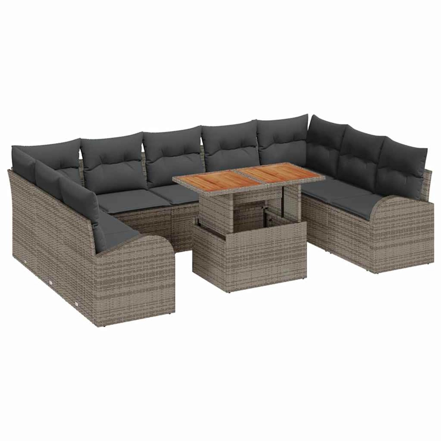 vidaXL Garten-Sofa-Set mit Speicher 10-Tlg Grau Poly Rattan 3358365 günstig online kaufen