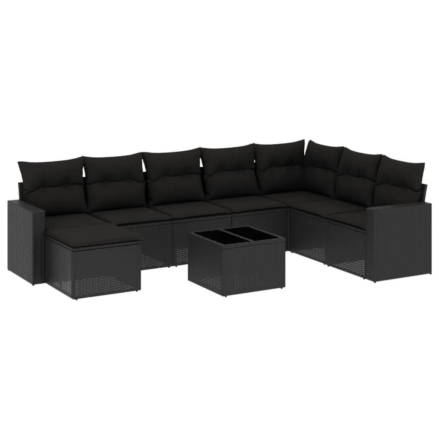 vidaXL 9-Tlg Garten-Sofagarnitur mit Kissen Schwarz Poly Rattan 3251702