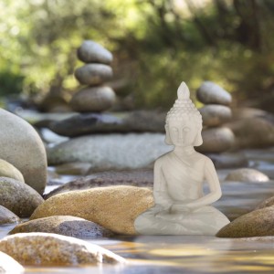 Relaxdays Buddha Figur Keramik Weiß Wetterfest Frostsicher 17 cm 280 g