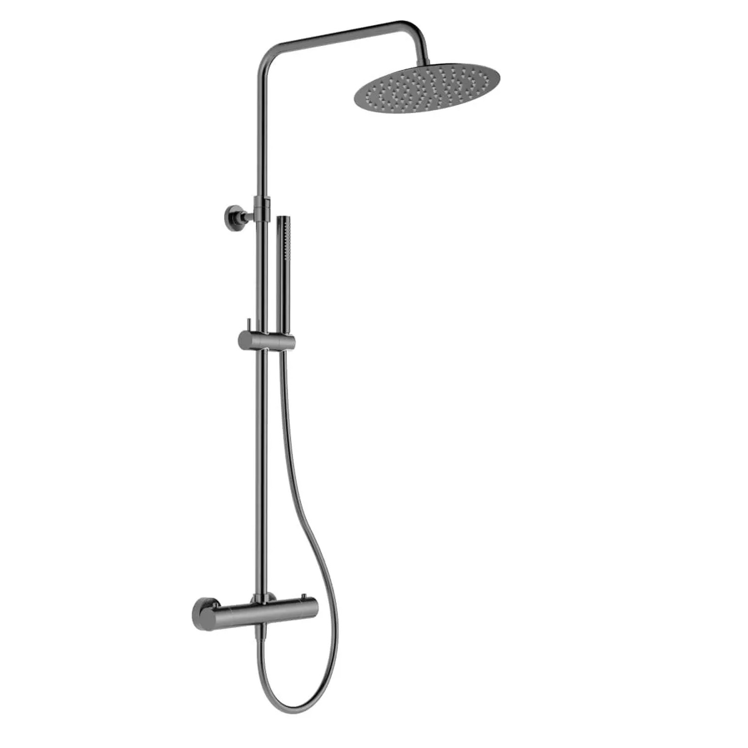 Swiss Aqua Technologies Duschsystem Regendusche mit Thermostatbatterie Rain Kopfbrause 25CM Schwarz Metallisch