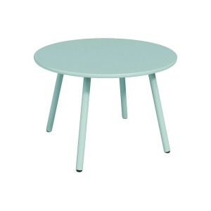 Runder Gartenbeistelltisch Mirmande aus Metall in Mandelgrün, 60 cm Durchmesser. Klassisches Design für den Garten.