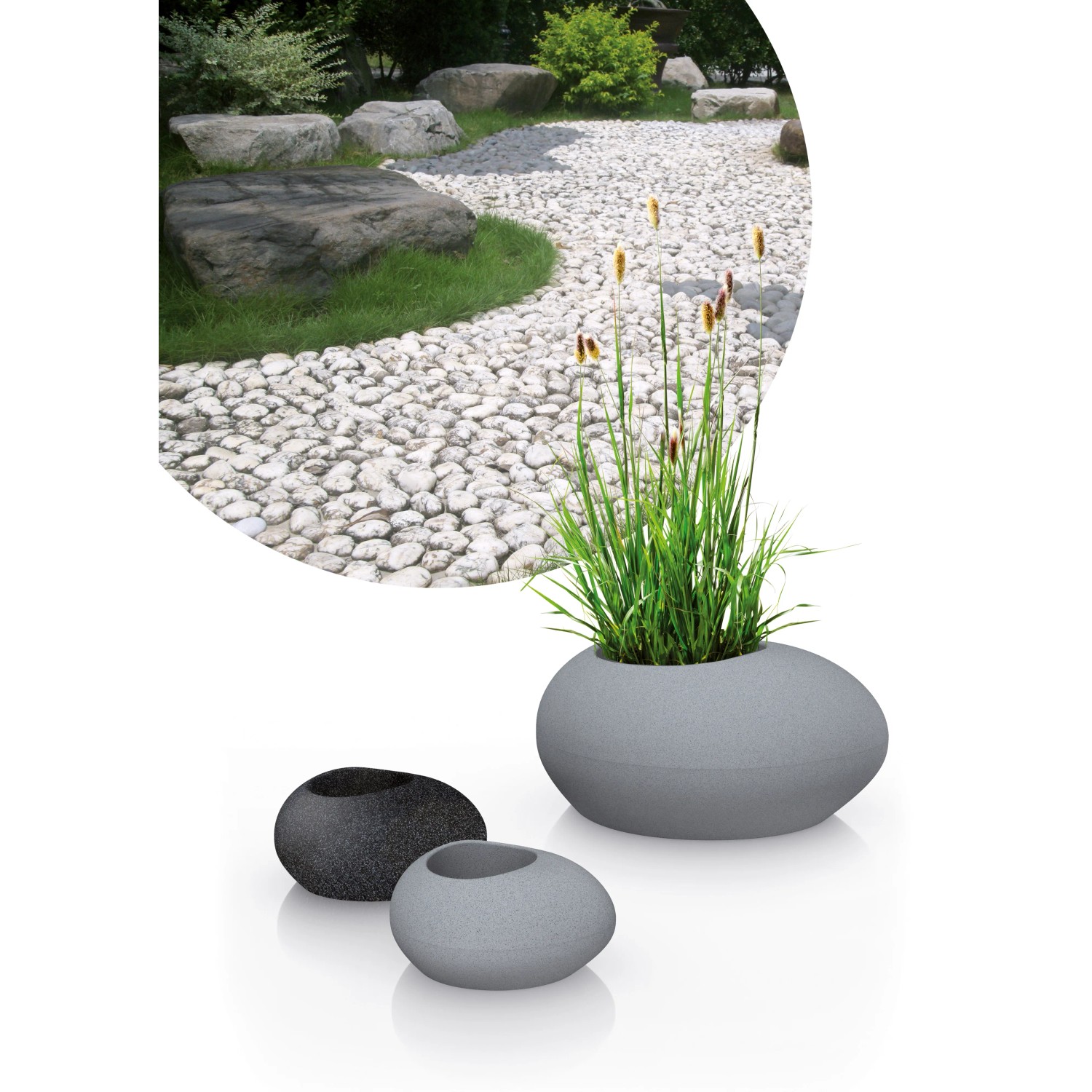Scheurich Pflanzgefäß Flow, 48 cm, Stony Grey. Moderne Blumentöpfe in Steinoptik für Garten und Terrasse.