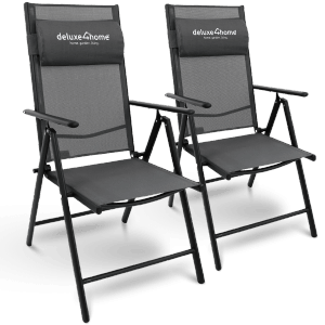 2er Set graue deluxe4home Gartenstühle, klappbar und 7-fach verstellbar.