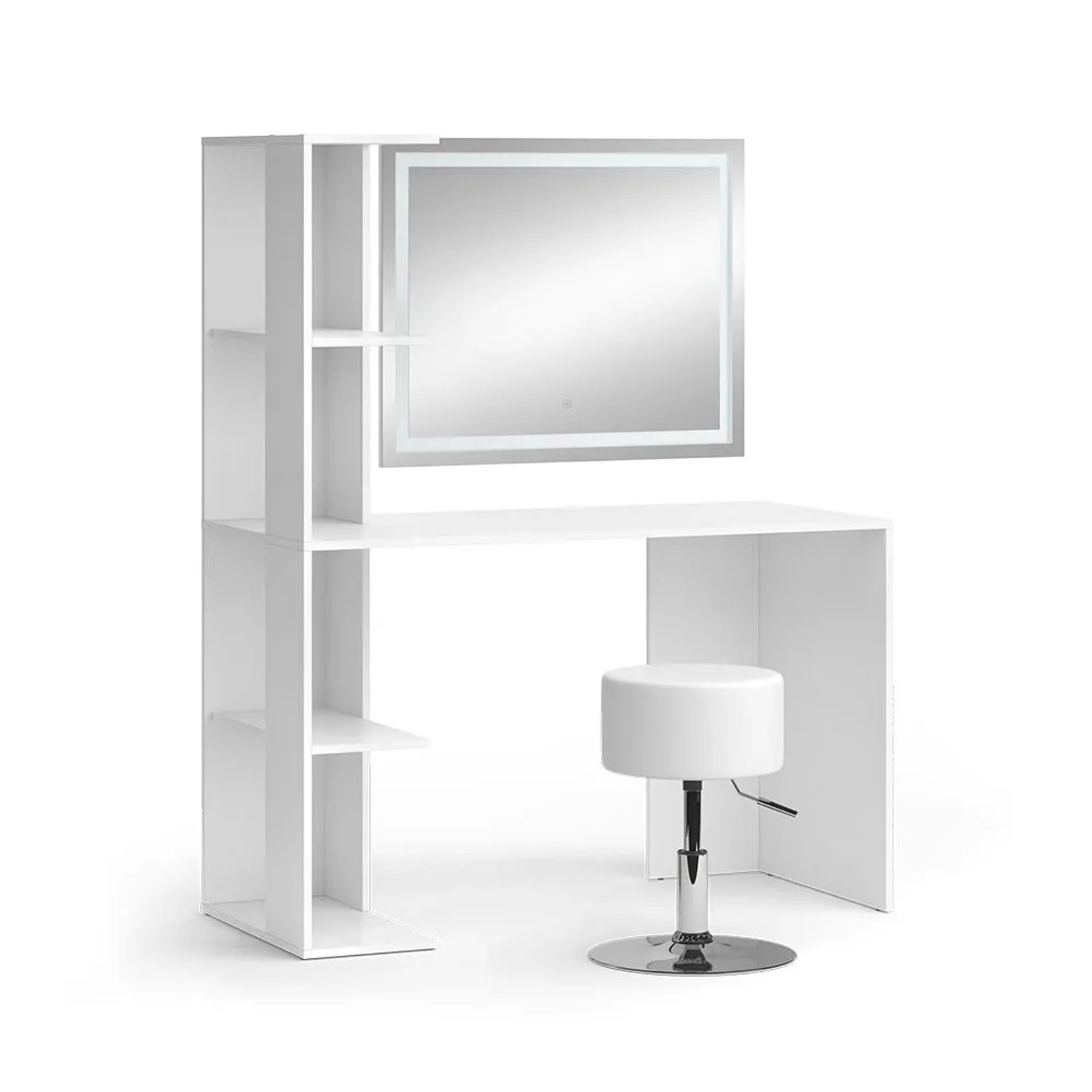 Vicco Schminktisch Tower Weiß 122 x 150 mit LED-Spiegel und Hocker