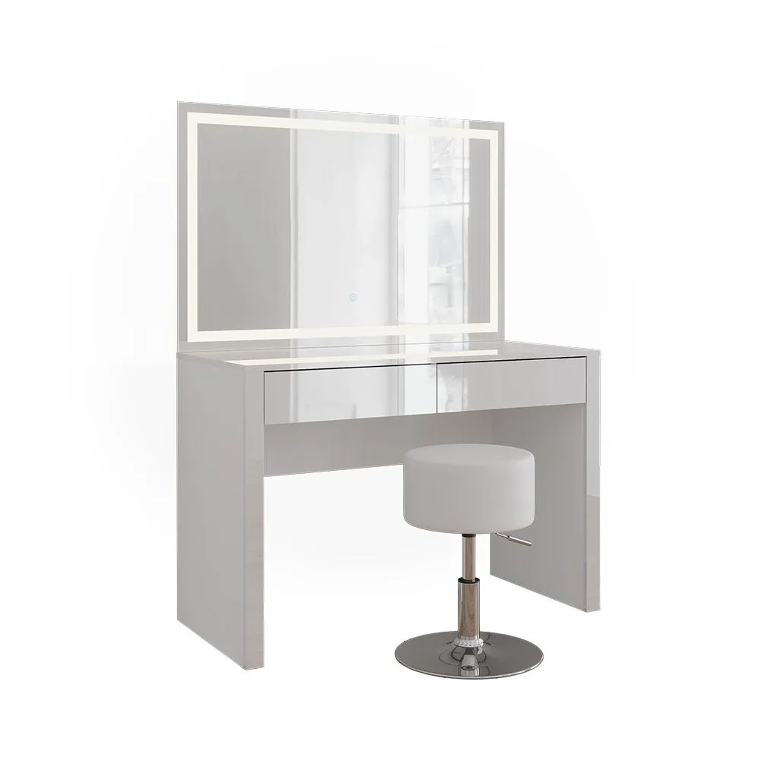 Vicco Schminktisch Annabelle Weiß Hochglanz/Weiß 110 x 146 mit LED-Spiegel und Hocker