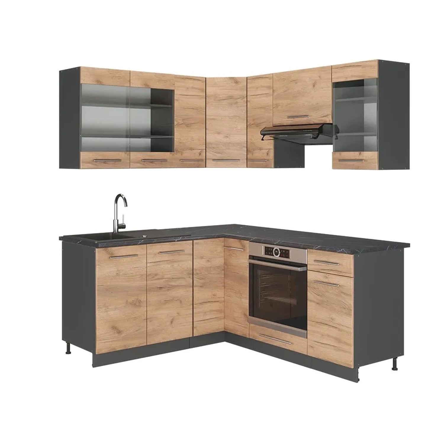 Vicco Eckküche Fame-Line Goldkraft Eiche/Anthrazit 190 x 82 ohne Arbeitsplatte