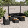Schwarze 6-tlg. vidaXL Garten-Sofagarnitur aus Poly Rattan mit Kissen und Tisch.