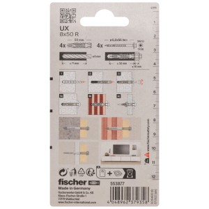 Fischer Montageset für Flachbild-TV Halterungen K, bestehend aus Dübeln und Schrauben.