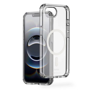 Transparente Hama Handyhülle Extreme Protect für iPhone 16e/17e mit MagSafe-Ring, verstärkten Ecken und Kratzschutz.
