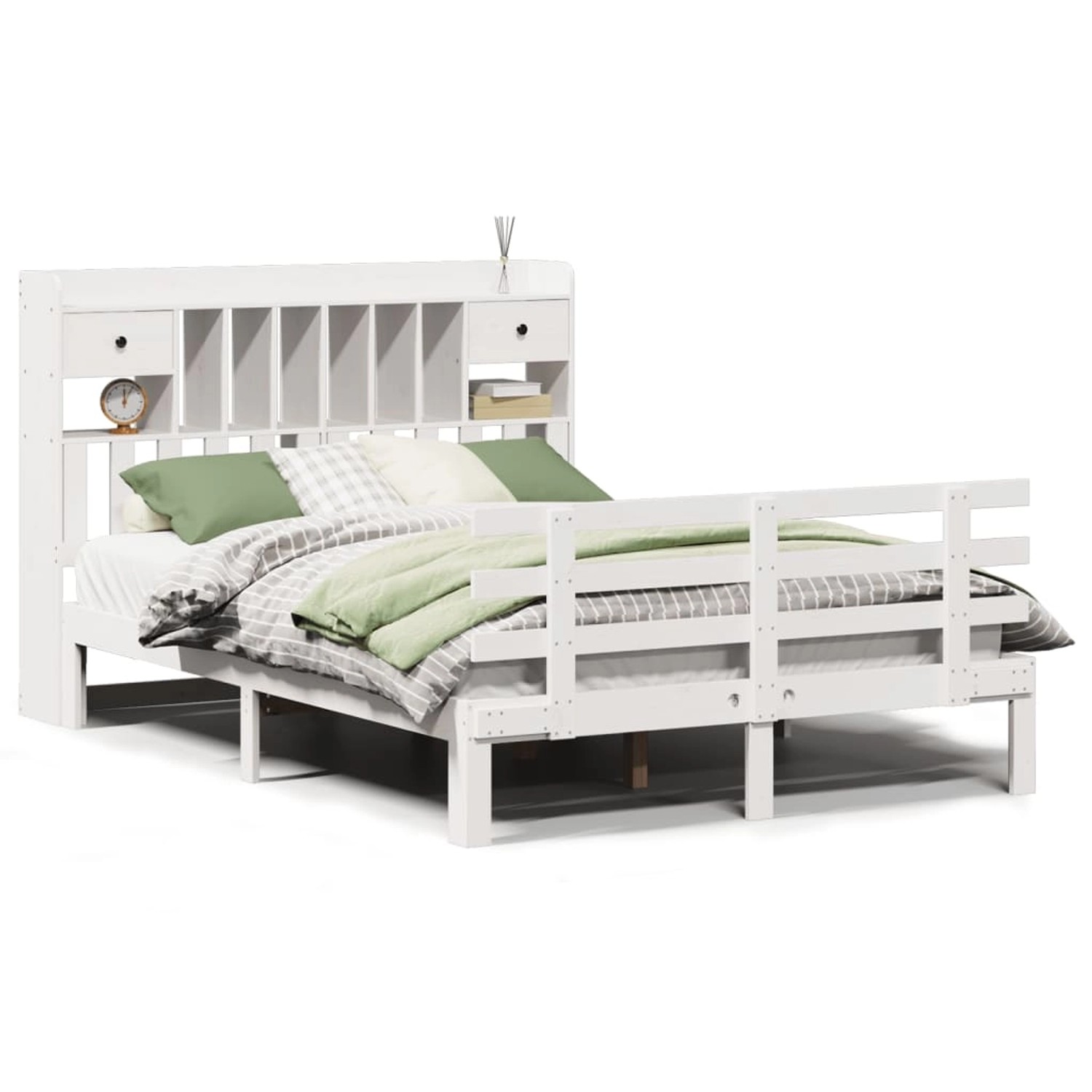 vidaXL Massivholzbett mit Regal ohne Matratze Weiß 150x200 cm Kiefer 332279 günstig online kaufen