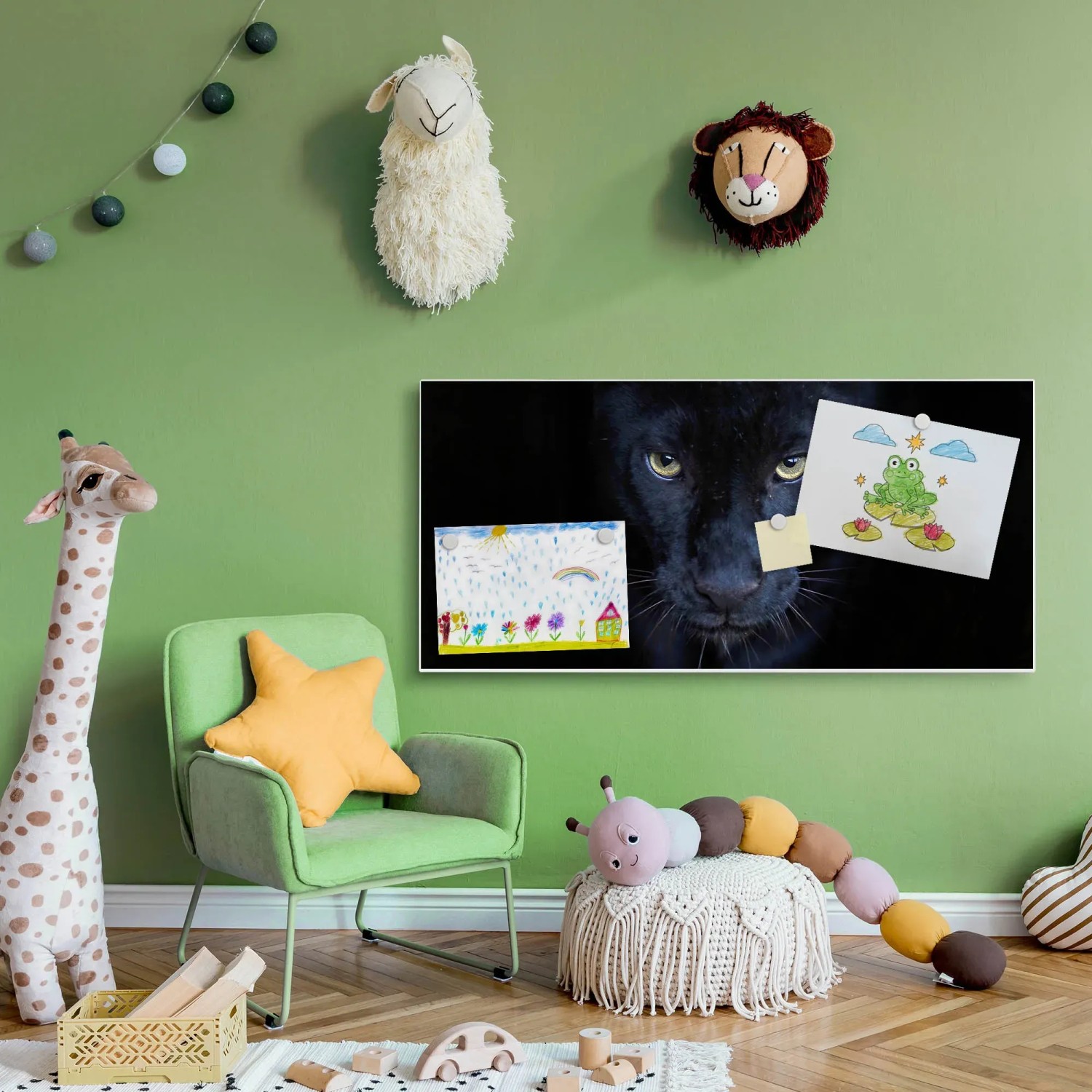 Banjado Magnettafel 78x37cm mit Panther Motiv im Kinderzimmer, Wanddekoration.