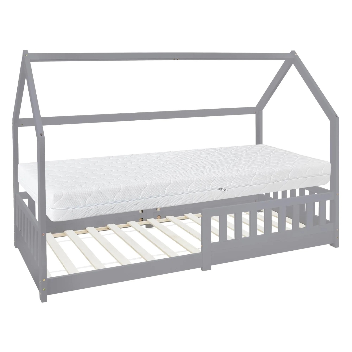 ML-Design Kinderbett Hellgrau 90x200 cm Matratze H16cm Rausfallschutz