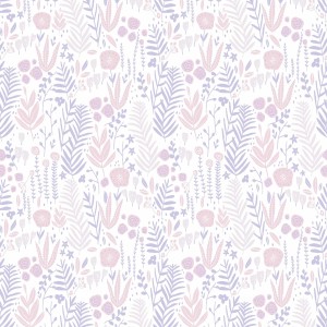 Blumentapete in Rosa und Violett für Mädchenzimmer, florales Muster.