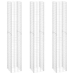 3er Set Gabionen-Hochbeete, 30x30x200cm, aus Eisen. Ideal für Gartenprojekte.