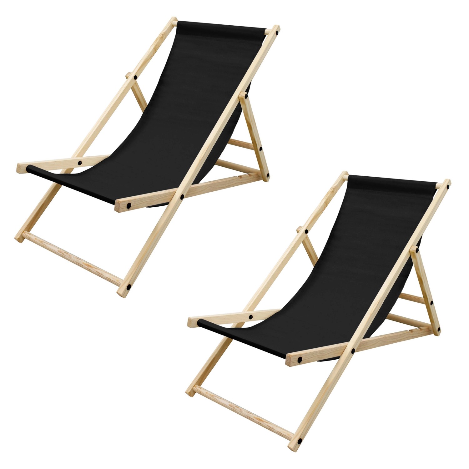 ECD Germany 2Er Set Liegestuhl Klappbar Schwarz Holz Verstellbare Rückenlehne