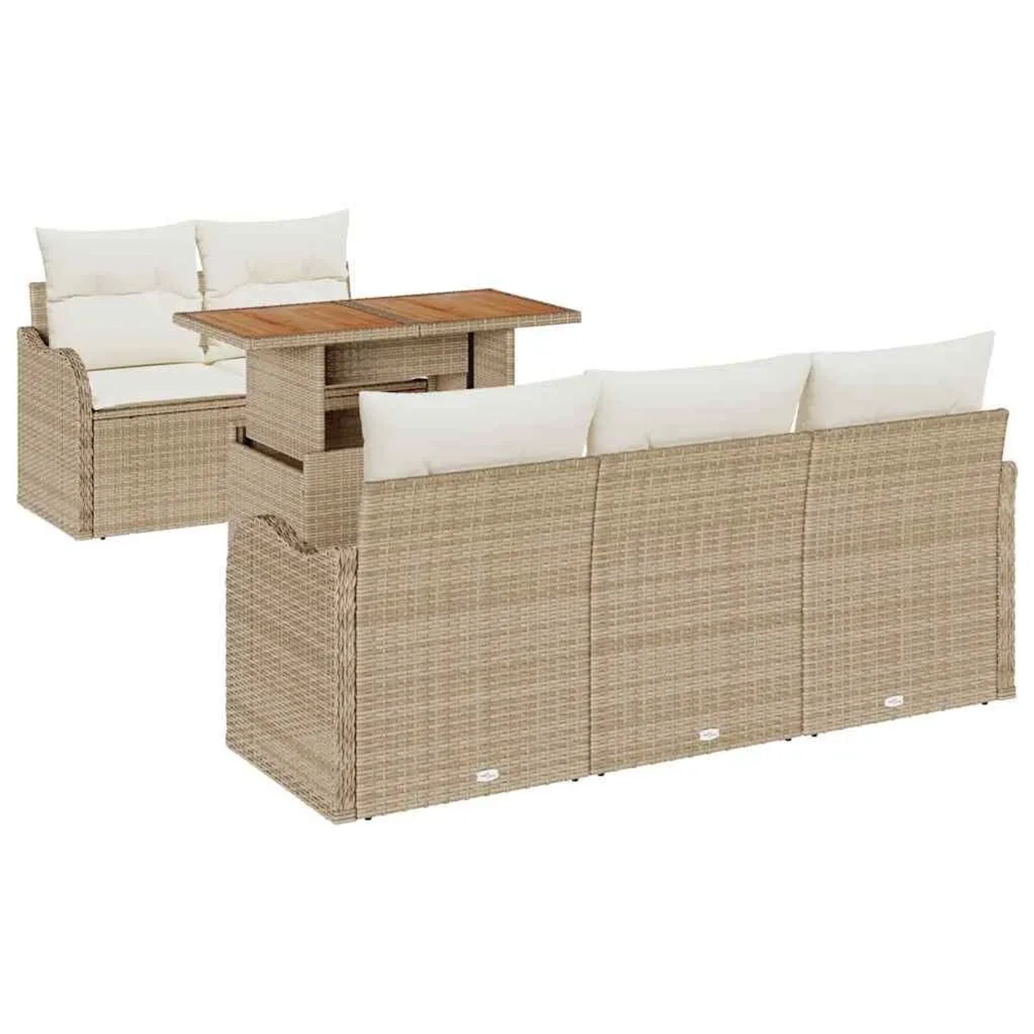 vidaXL Gartensofa-Set mit Kissen 6 Stk Beige und Creme Poly-Rattan 3349399