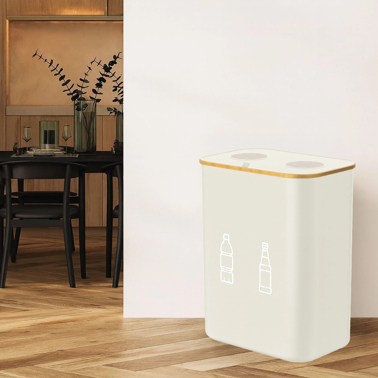 Relaxdays Pfandflaschen Sammelbehälter Baumwolle Bambus Fiberglas Beige 2 Fächer Waschbar 160 l 70 cm x 57 cm x 37 cm_2