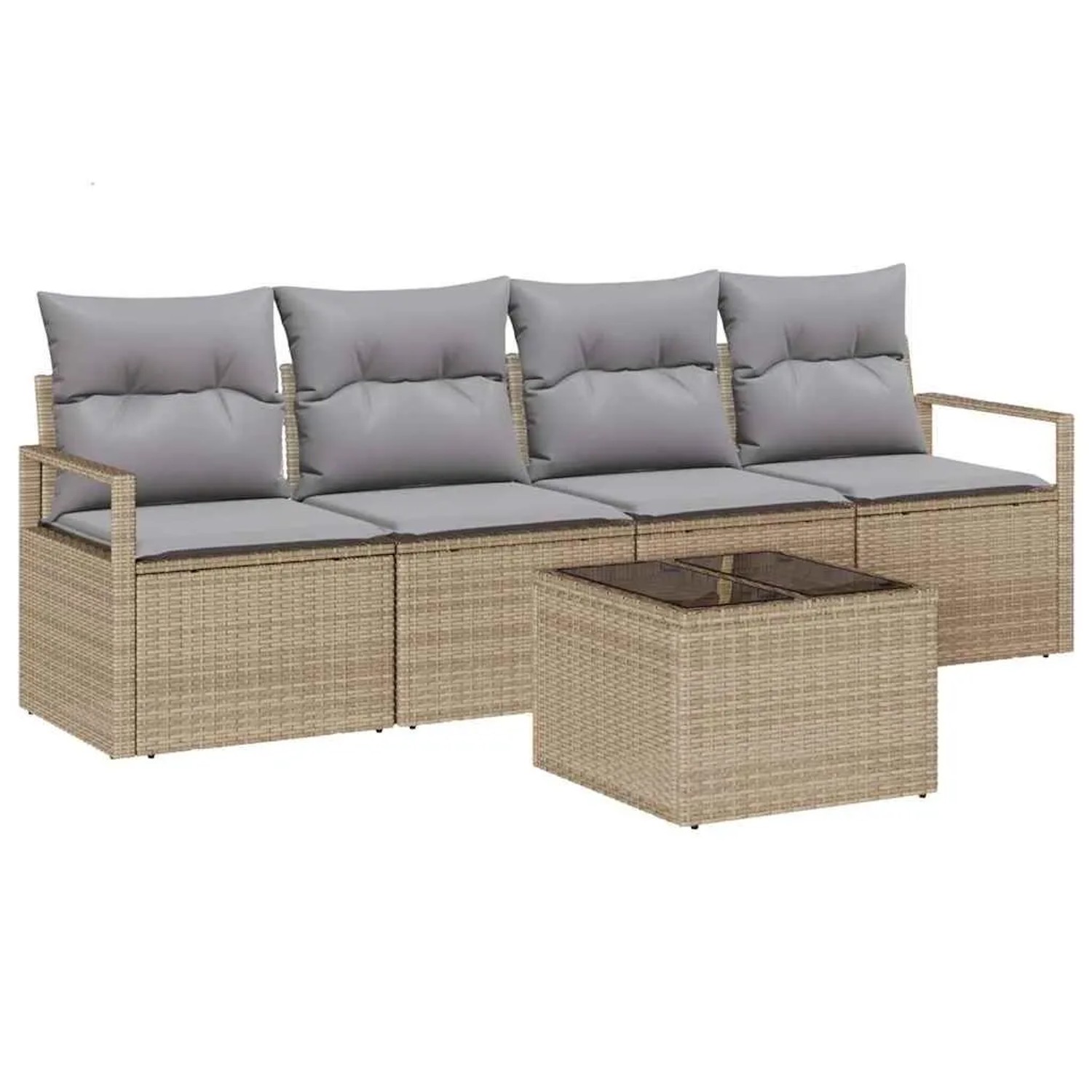 vidaXL Sofa Set mit Kissen 5-Tlg Beige und Grau Poly-Rattan 3346250 günstig online kaufen