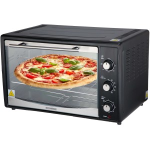 Schwarzer Steinborg Mini-Backofen mit Pizza, 45 Liter, 1800 Watt.