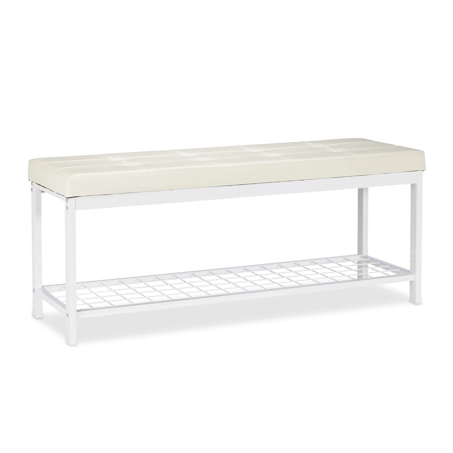 Relaxdays Schuhbank XXL Kunstleder Metall Weiß Gepolstert 49 cm x 115 cm x 40 cm 10,2 kg