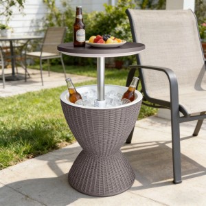Relaxdays Beistelltisch Polypropylen Aluminium Beige Höhenverstellbar mit Kühlfunktion 30 L 57 cm x 48,5 cm