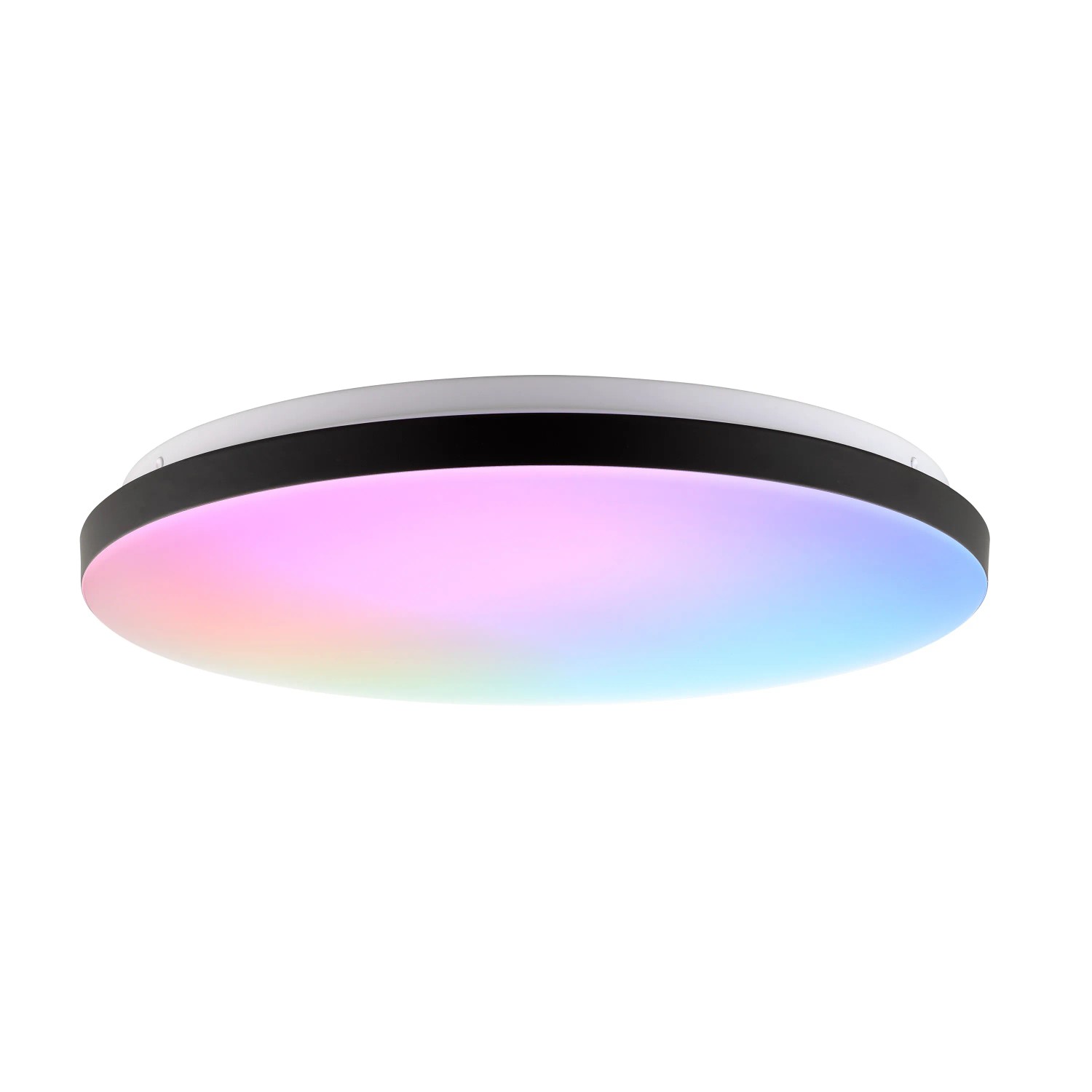 Smarte LED-Deckenleuchte Livio mit RGB und CCT Funktion, weiß-schwarz, Ø 38,5 cm.