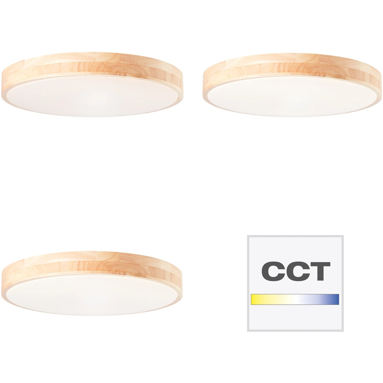 Brilliant LED-Deckenleuchte Slimline, Ø 49cm, Holz/Weiß, mit CCT-Funktion zur Farbtemperatursteuerung.