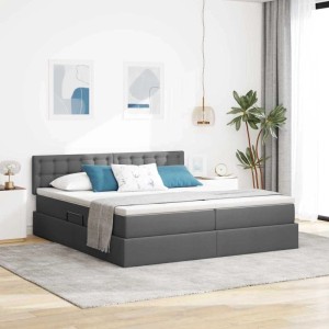 vidaXL Bett mit LED-Lichtleisten Dunkelgrau 200 x 200 cm Stoff 3371592