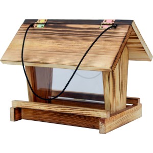 Hängendes, geflammtes Dobar Vogelhaus Llama aus Holz mit Acrylglas-Scheiben.