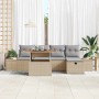 Beiges 6-tlg. vidaXL Garten-Sofa-Set aus Poly Rattan mit Kissen und Stauraum.