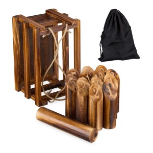 Relaxdays Kubb Wikingerspiel Kiefernholz Natur Schwarz mit Holzbox 17,5 cm x 28,5 cm x 18 cm 1,8 kg