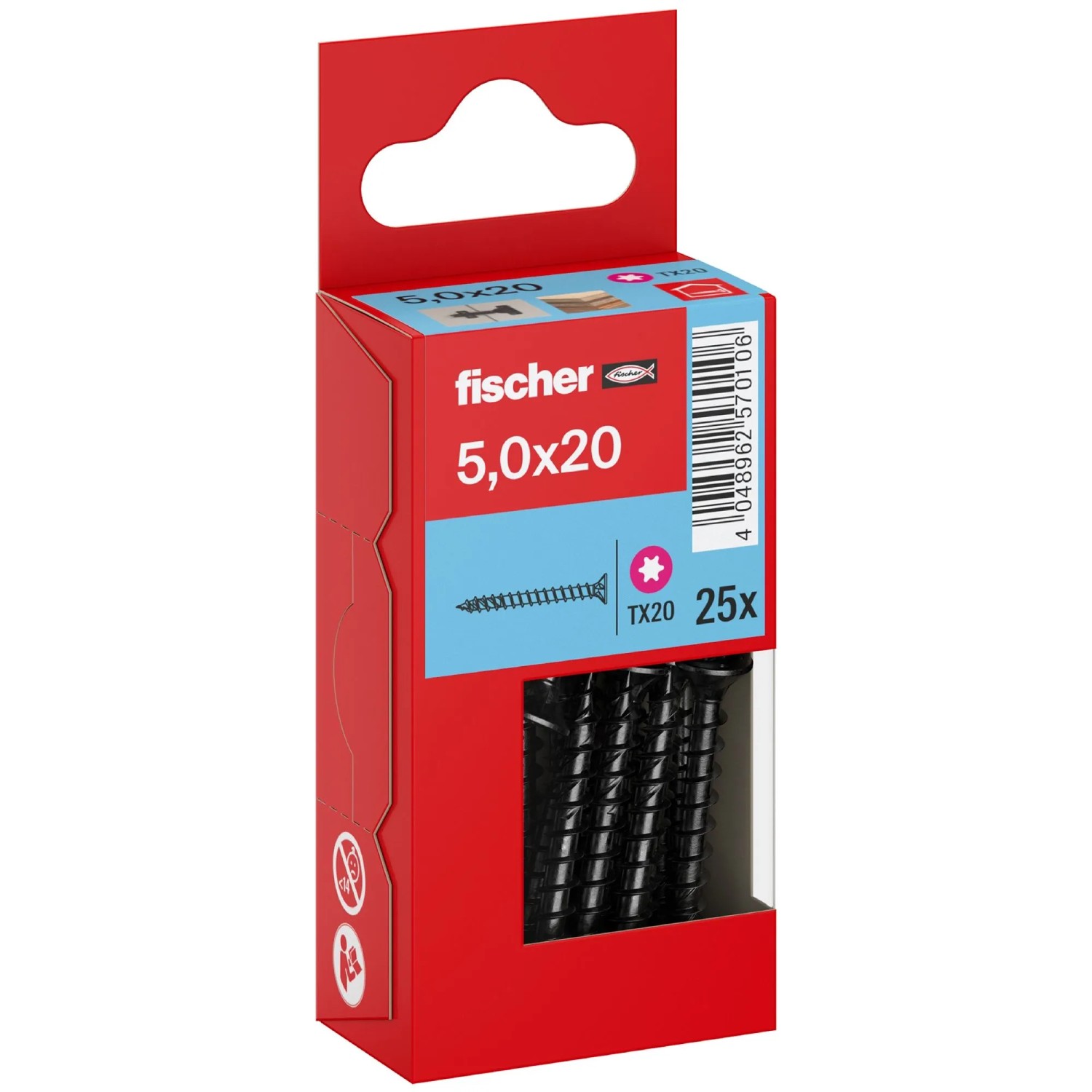 Fischer Schraube PowerFast FPF II CTF BLC SK TX VG Ø 5 x 20 mm Schwarz 25 Stück