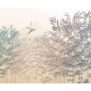 Komar Fototapete Bamboo Paradise Beige mit Bambus und Vogel, 300x250 cm