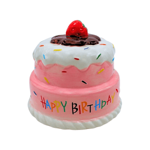 Dekohelden24 Sparfigur Spartorte Geburtstags Spardose Happy Birthday Torte mit Sparfunktion aus Keramik in Pink und Rosa L/B/H 12 x 12 x 12 cm