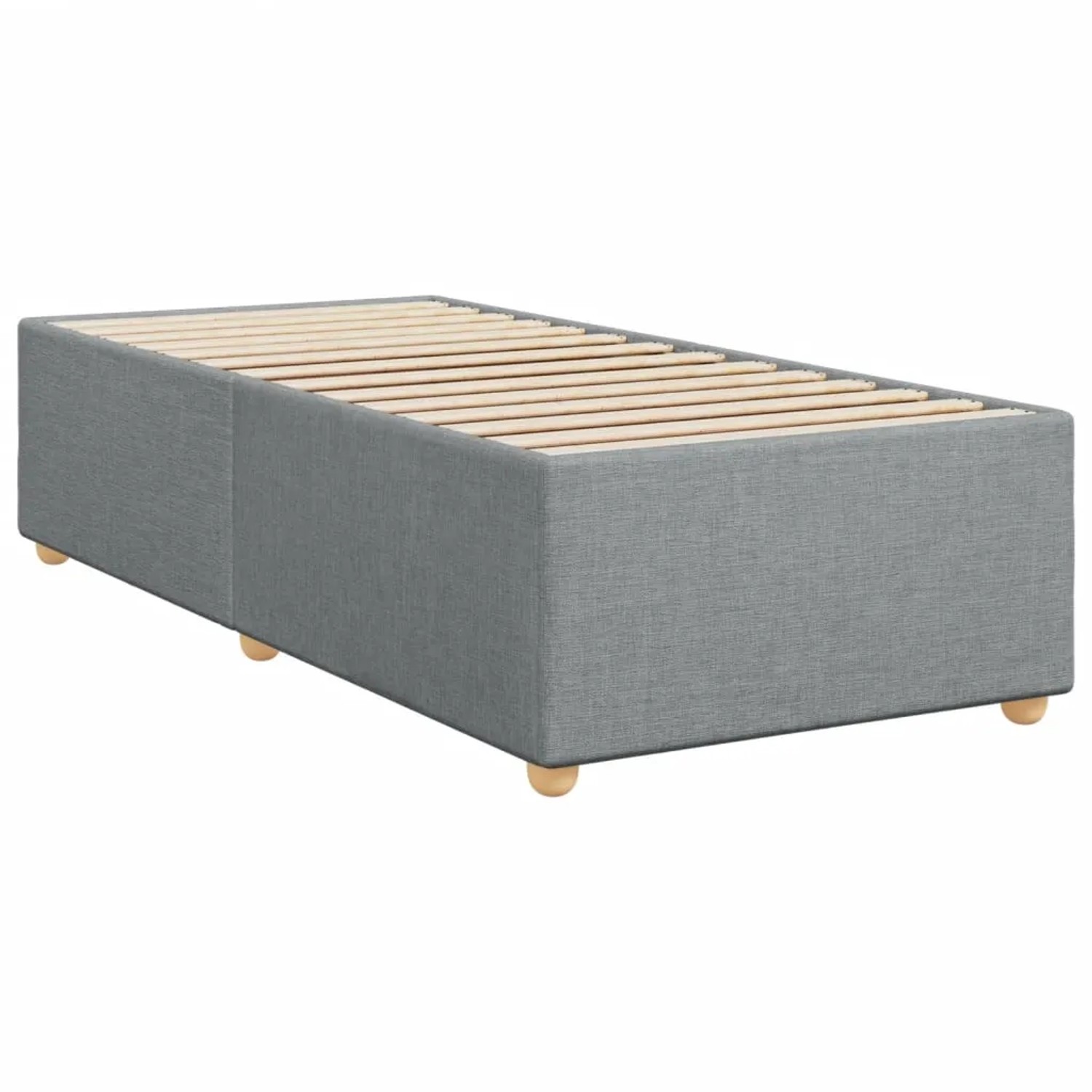 Hellgraues vidaXL Boxspringbett 90x200 cm mit Lattenrost und Stoffbezug.