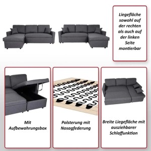 MCW Ecksofa mit Bettkasten L17 Grau