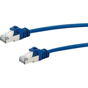 Blaues Schwaiger CAT 8 Netzwerkkabel (2 m) mit RJ45 Stecker für Netzwerktechnik.