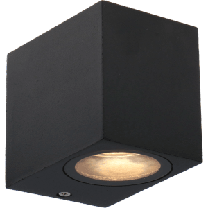 Schwarze, eckige LED Außenwandleuchte für blendfreie Beleuchtung.