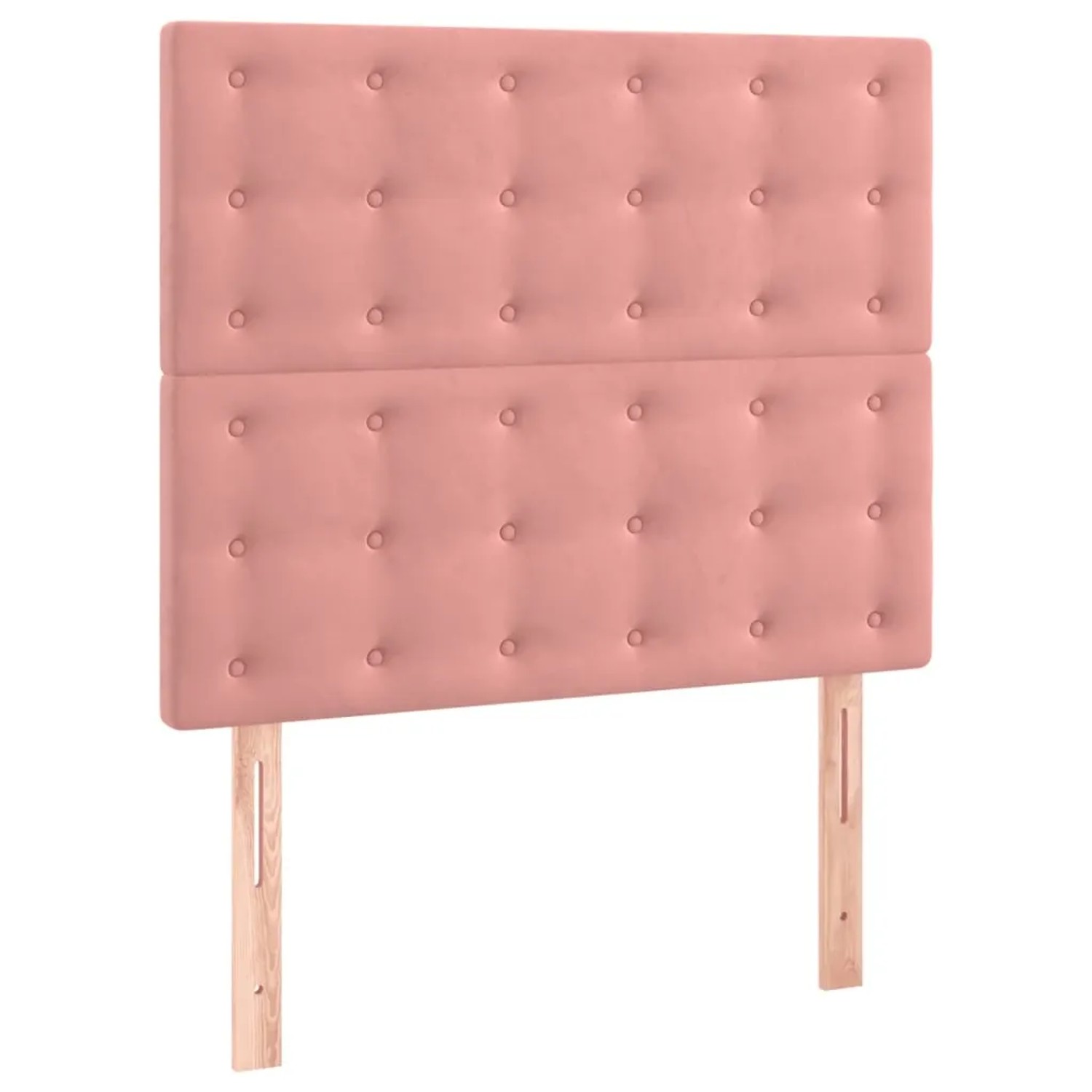 Rosa Bettgestell mit Samt-Kopfteil, 120x200 cm. Gepolstert mit Knöpfen.