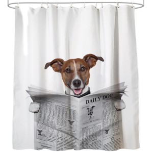Sanilo Duschvorhang Newspaper 180x200 cm mit Hund, der Zeitung liest.
