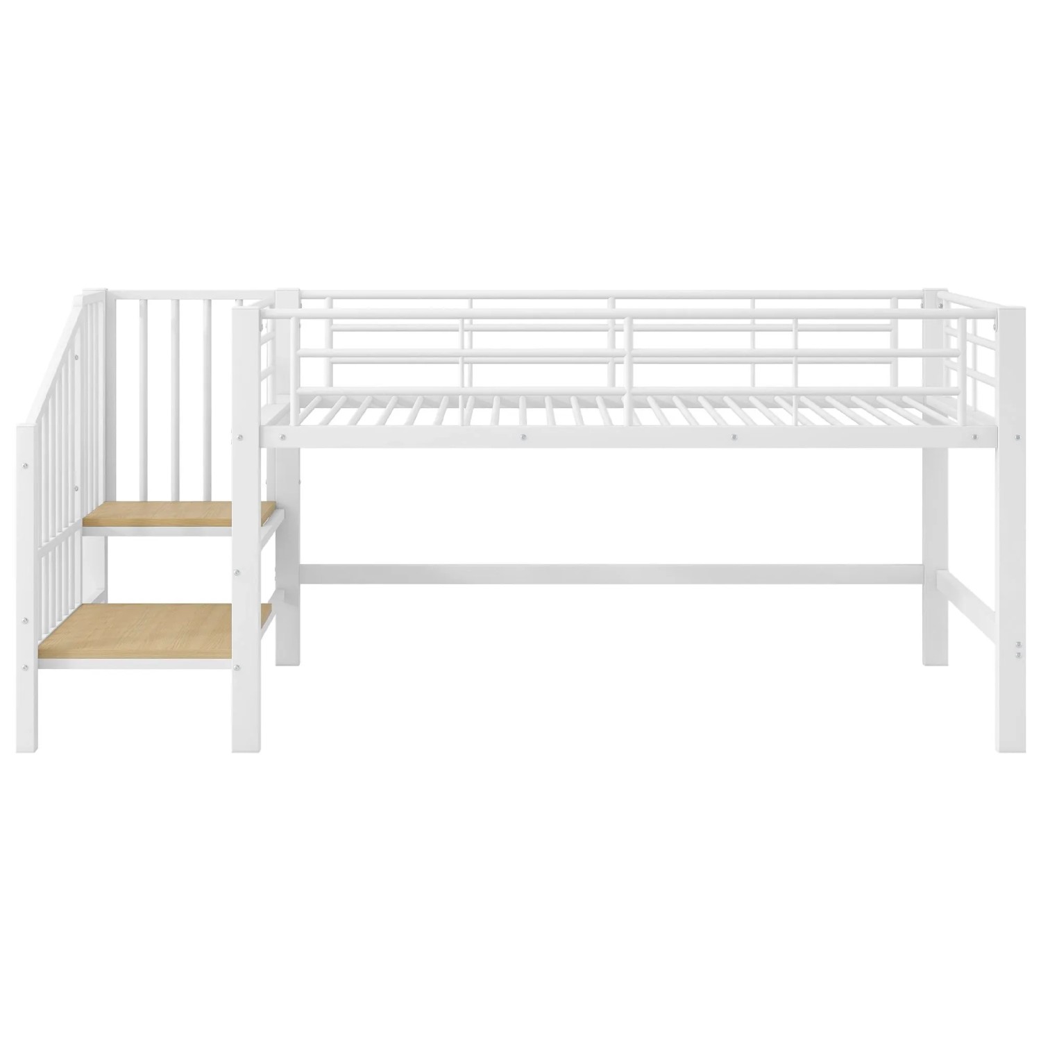 Merax Halbhohes Hochbett 90x200 cm mit Stauraumtreppe Weiß