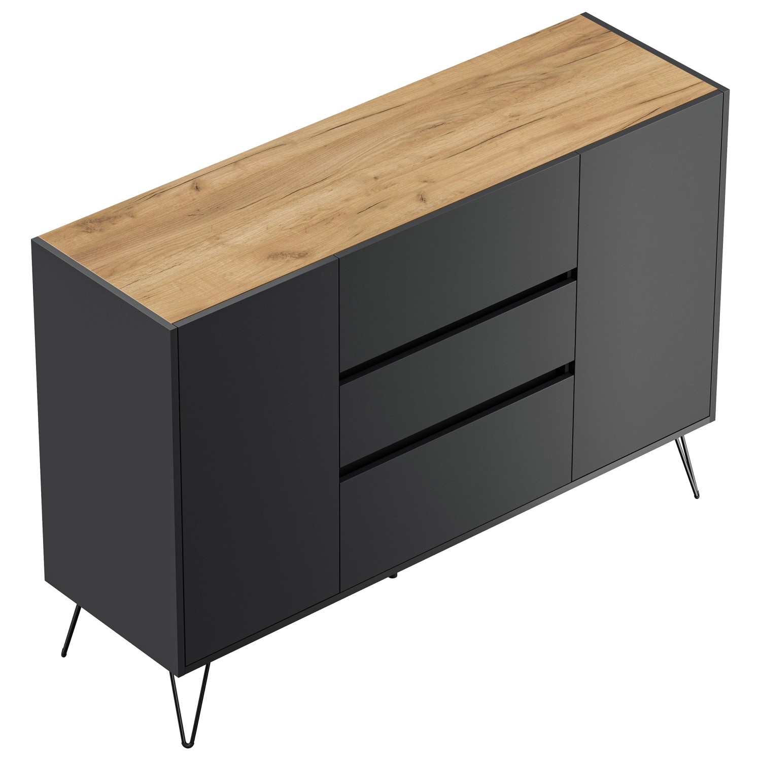 Posseik Sideboard Industrial N 3 Schubladen 2 Türen 140 cm Grafit Eiche Top günstig online kaufen